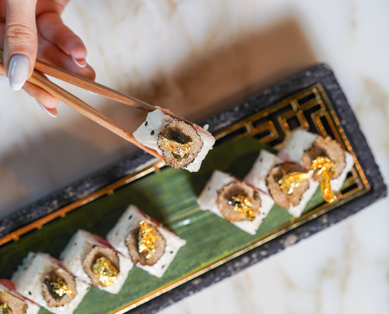 Best Japanese sushi in Dubai Sushi rolls served at Blume Restaurant Dubai