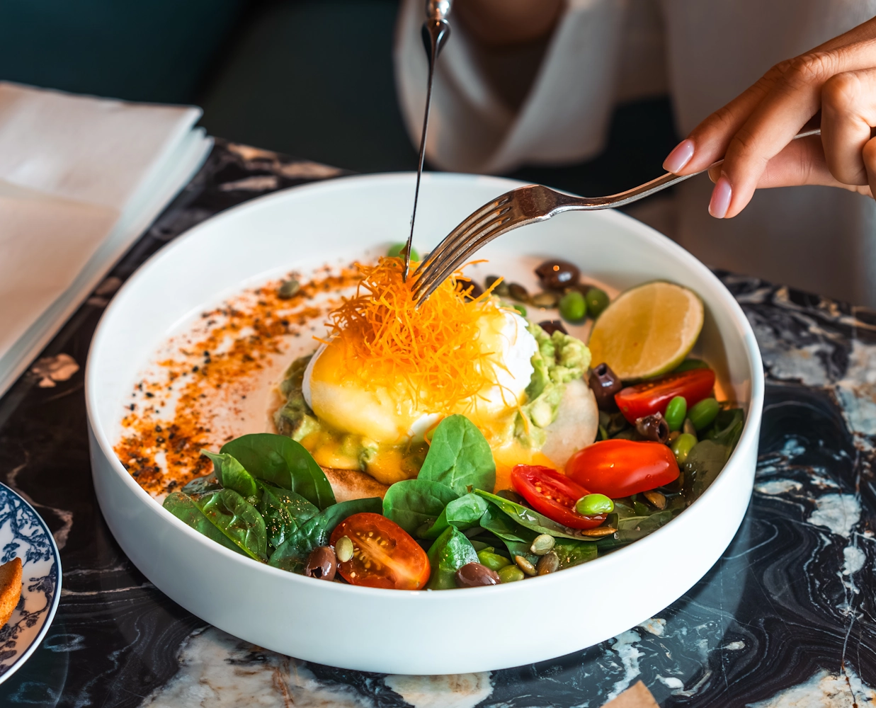 Egg breakfast dish at Blume Restaurant Dubai