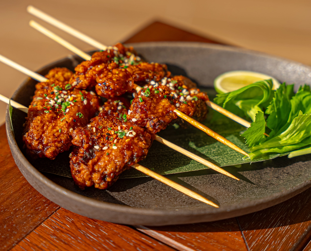 Grilled skewers served at Blume Restaurant Dubai