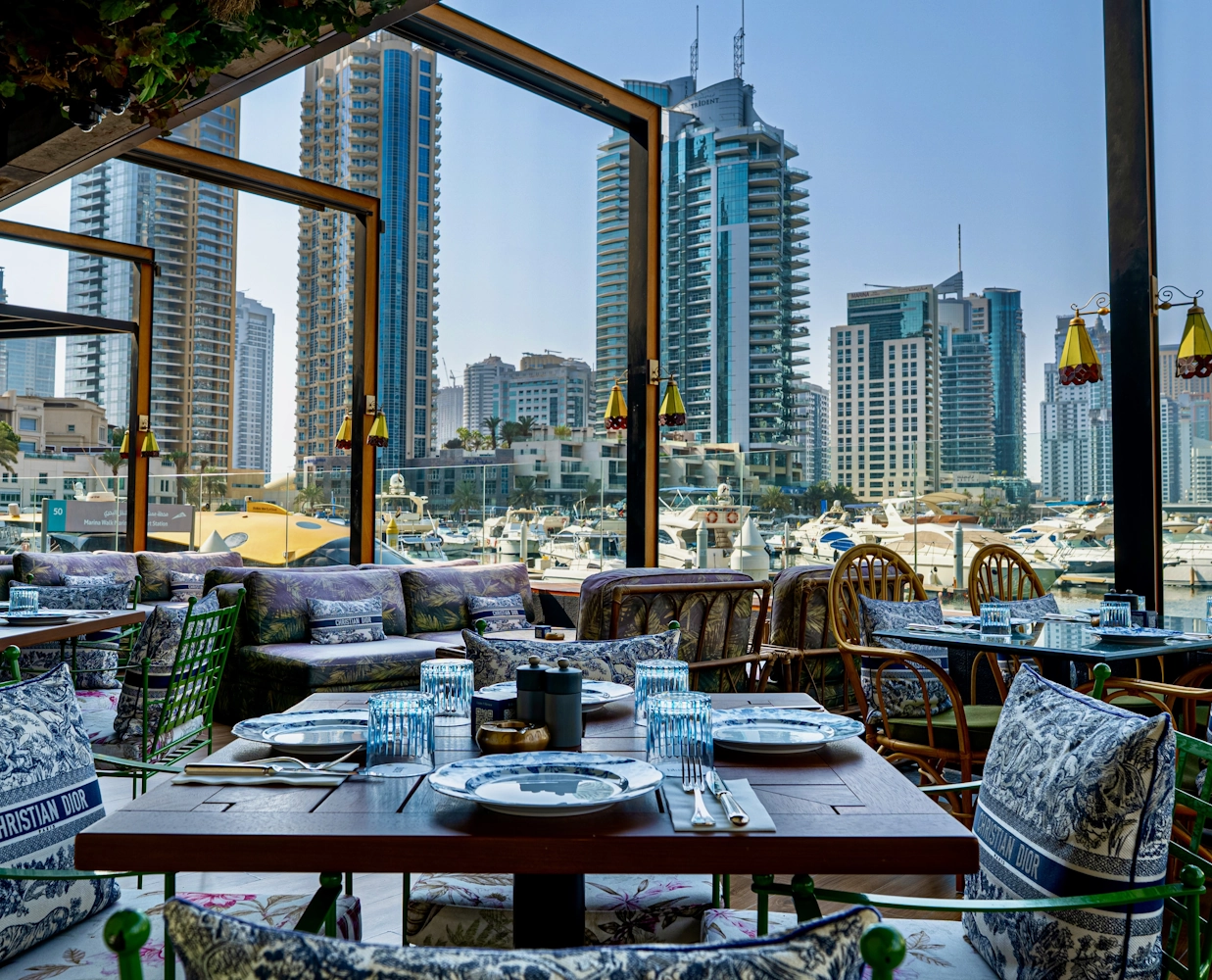 Best restaurants for group dining in Dubai Waterfront terrace view at Blume Restaurant Dubai
