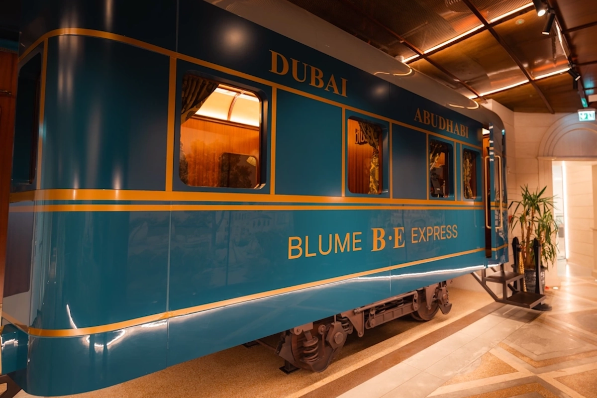 Blume Dubai Mall trains Blue Blume dining booth exterior in Dubai